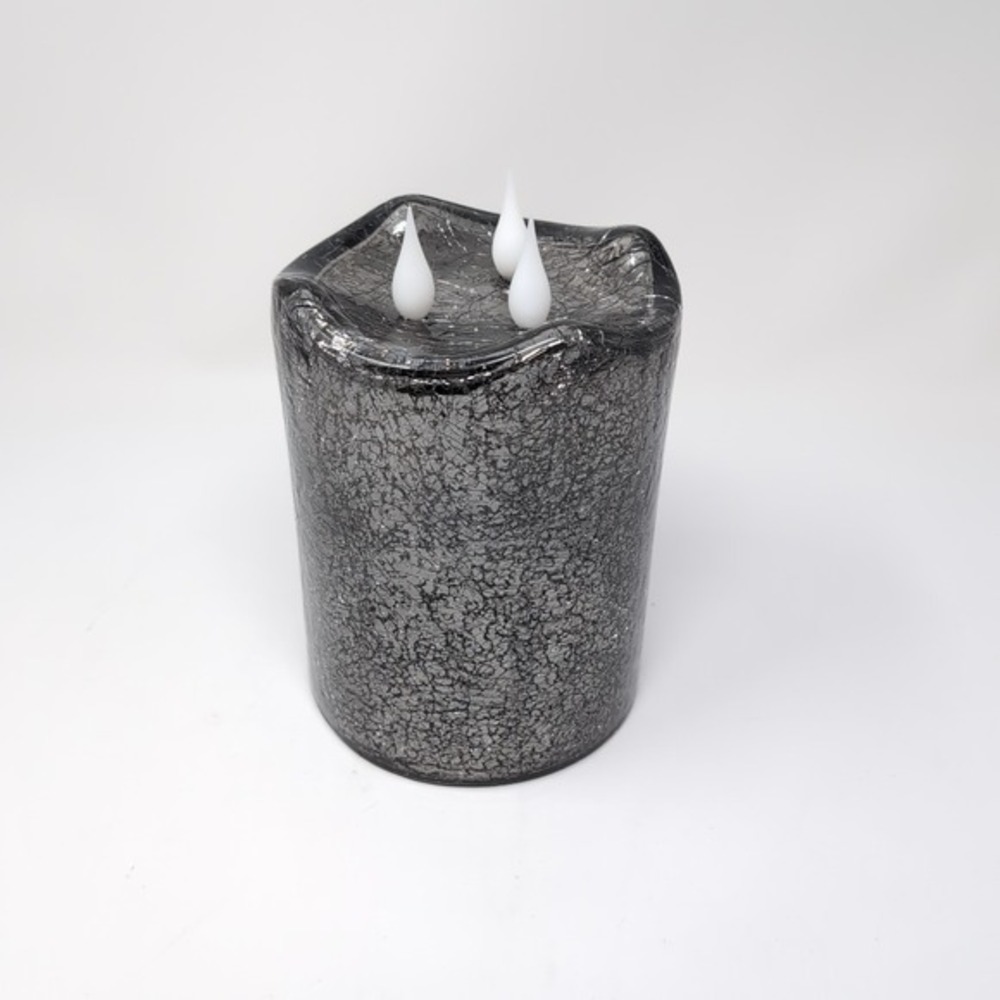 Valerie Parr Hill 3-Wick Illuminated 7" Crackle Glass Candle - Smoke Dark Gray - Picture 2 of 5